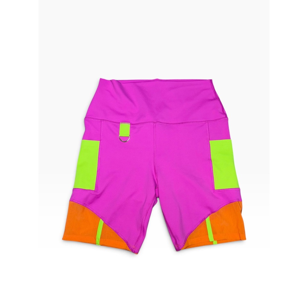 Peloton x Brittany Allen Colorblock Biker Shorts Pink Neon Womens M Bright Bold